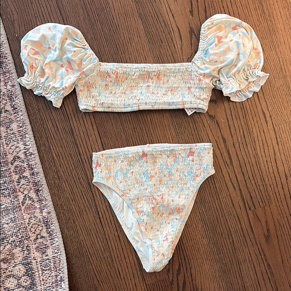 Floral Puff Sleeve Bikini Set